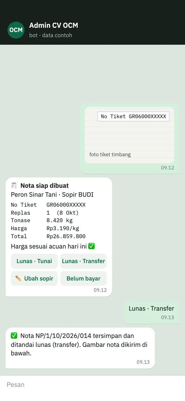 Foto tiket → nota siap dibuat