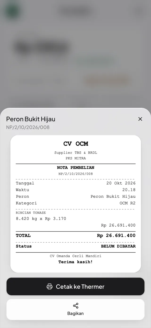 Nota langsung jadi → Cetak ke Thermer