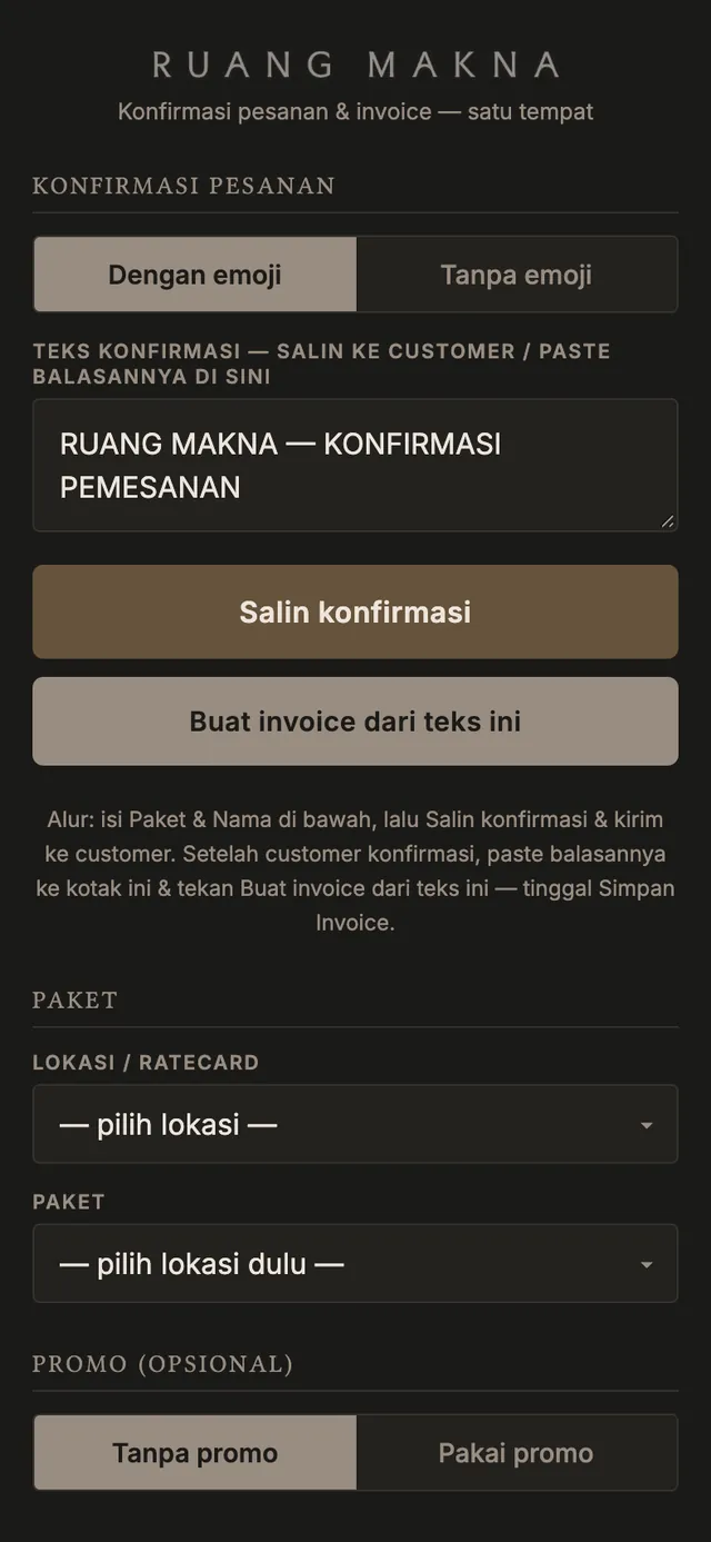 Aplikasi konfirmasi & invoice